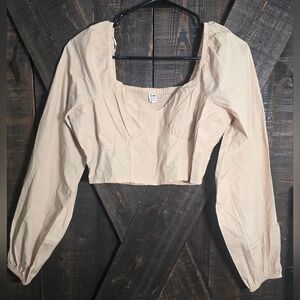 Cotton On Cream Long Sleeve Crop Top Blouse Juniors Medium